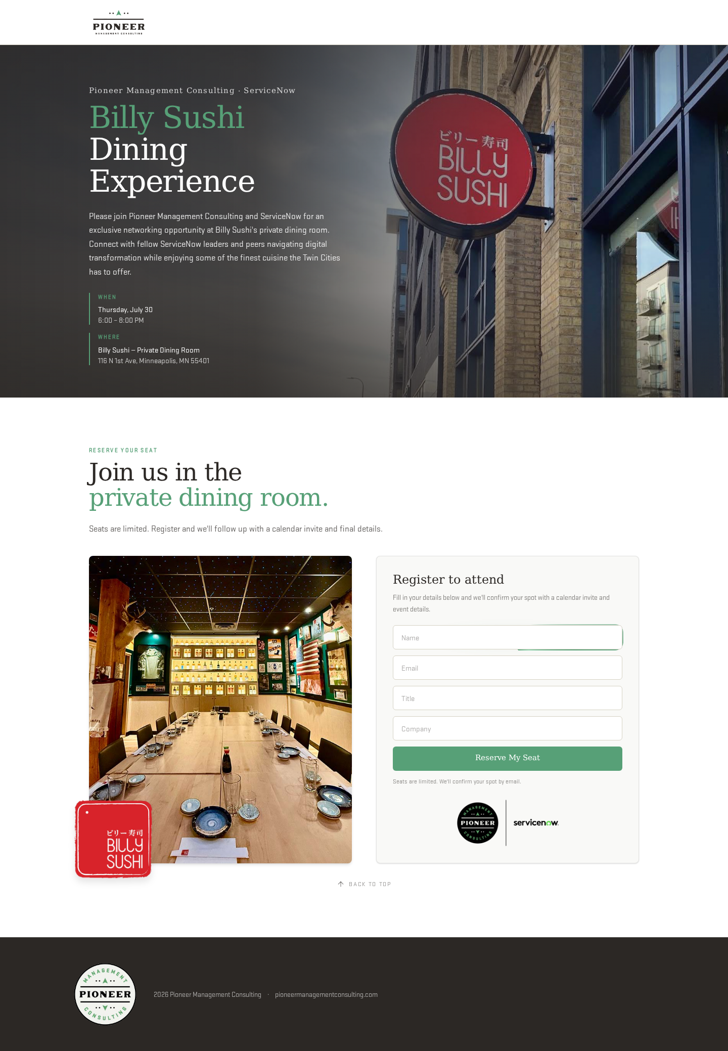 Billy Sushi Dining Experience — desktop preview